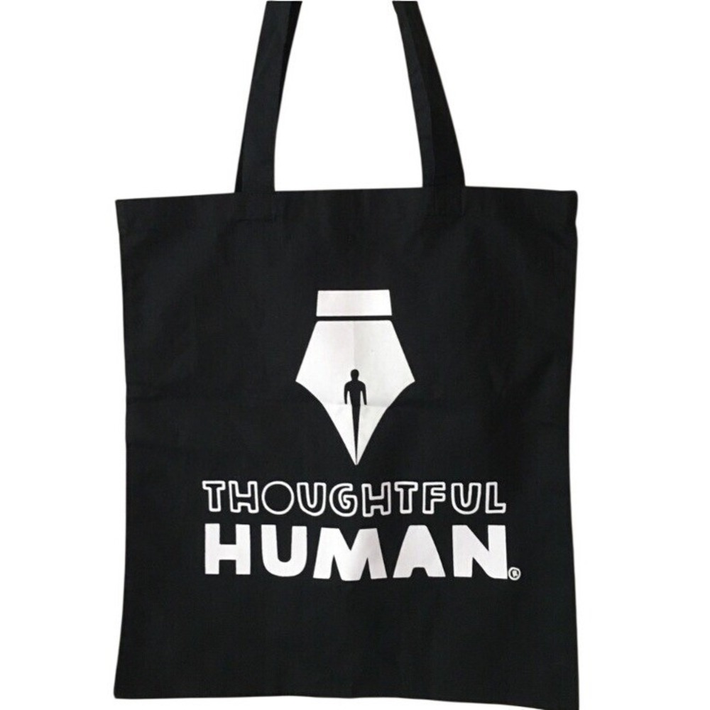 Thoughtful Human Tote Shopping Bag 100% Cotton Black White